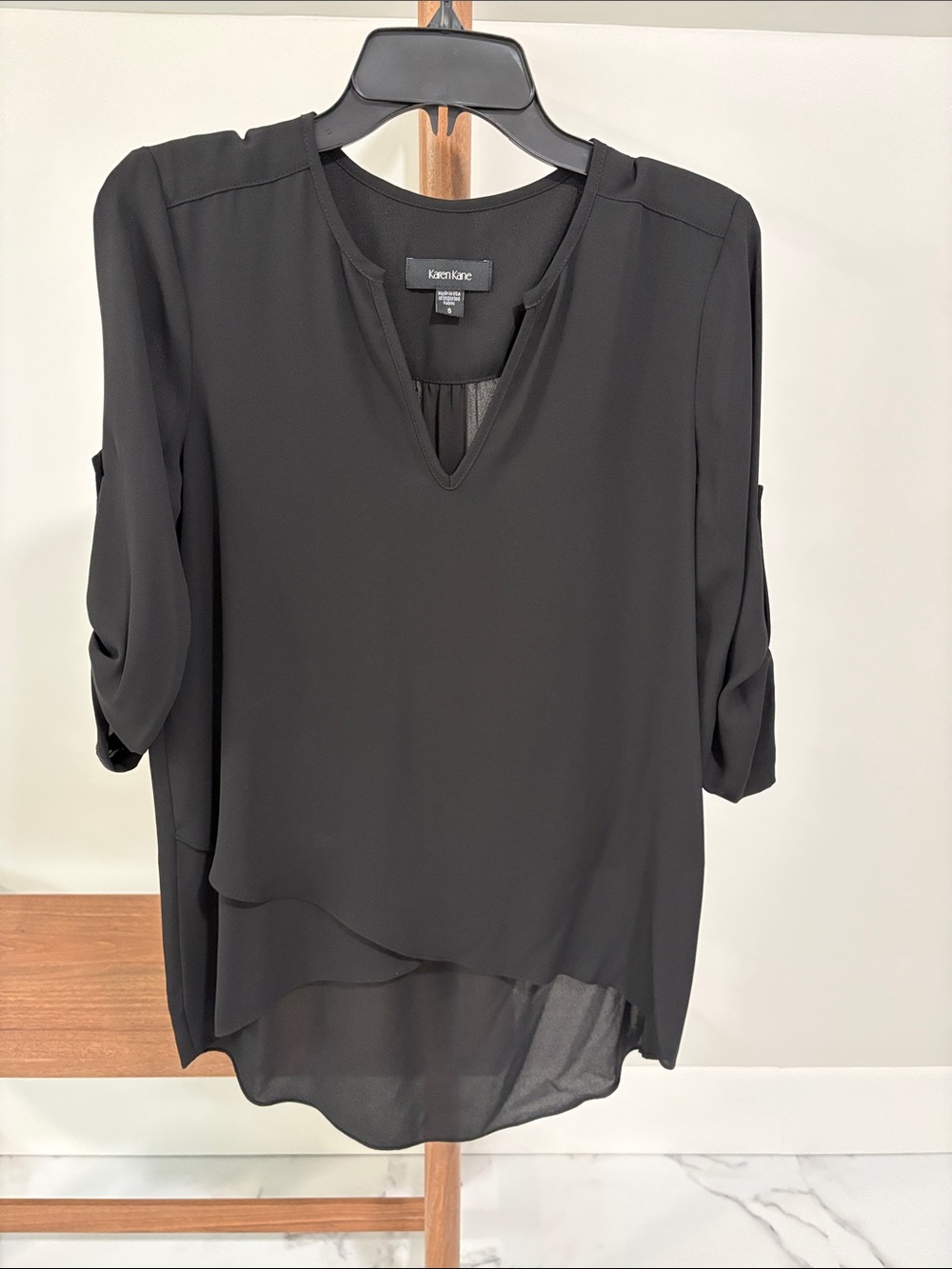 Karen Kane NWT Black Layered V-Neck Blouse